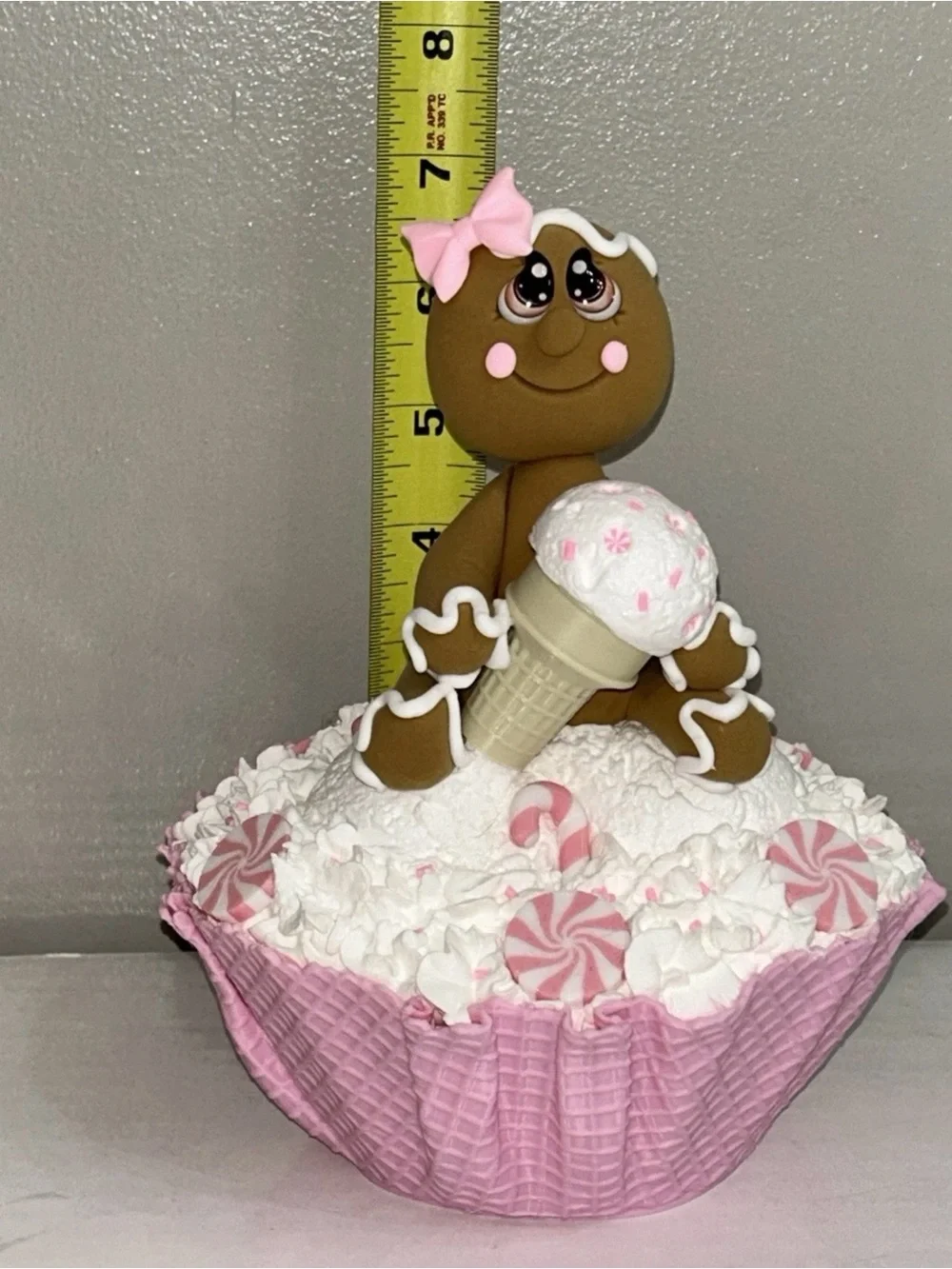 Pink Fake Gingerbread Waffle Bowl Ice Cream Display Handmade